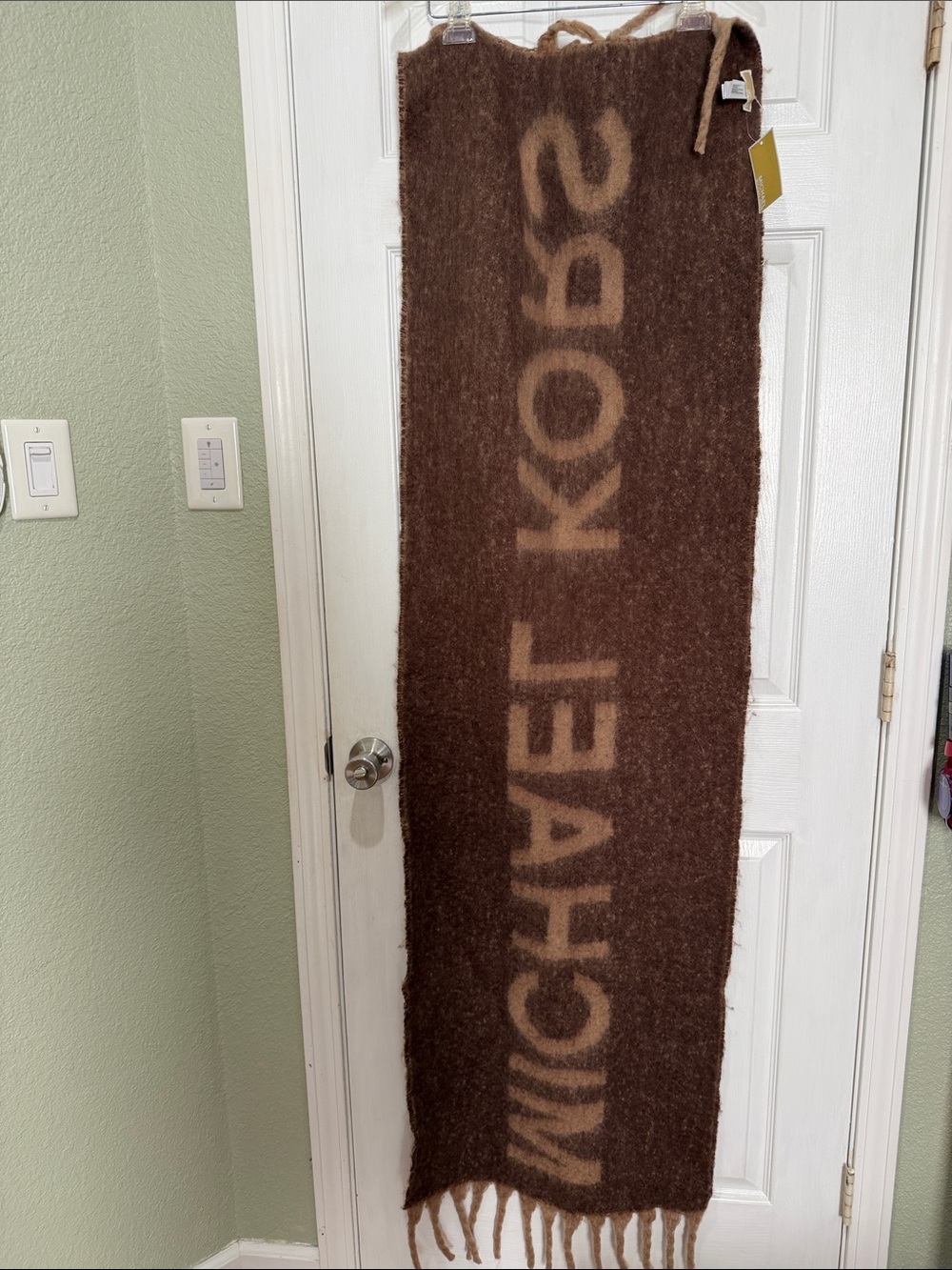 Michael Kors Brown and Tan Logo Fringe Scarf